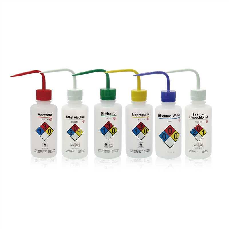Piseta de seguridad de LDPE con válvula de ventilación automática para METANOL, de 500ml