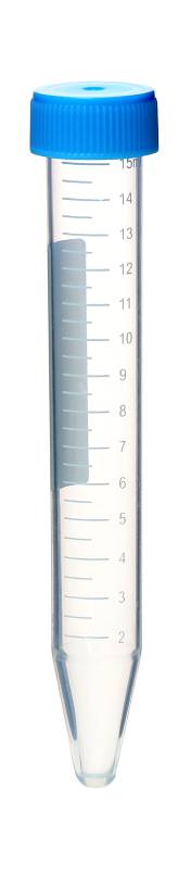 Tubo tipo Falcon PP, 15ml, fondo cónico, graduado, autoclavable, Pack x 50