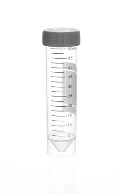 Tubo tipo Falcon PP, 50ml, fondo cónico con faldon, graduado, autoclavable, Pack x 50