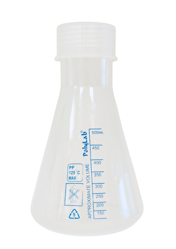 Erlenmeyer graduado tapa a rosca de PP 500ml
