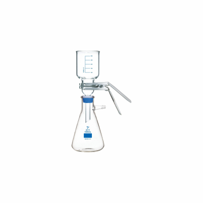 Equipo Para Filtracion, portafiltro de vidrio Ø47mm, tapon de silicona, embudo de 300ml y Kitasato de 1000ml