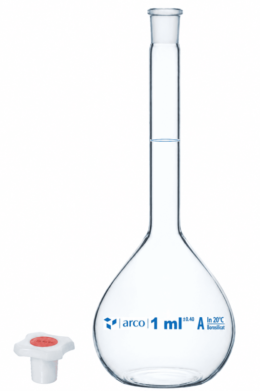 Matraz volumétrico aforado Boro 3.3 1ML, Incoloro, tapón plástico, Clase A con certificado de lote