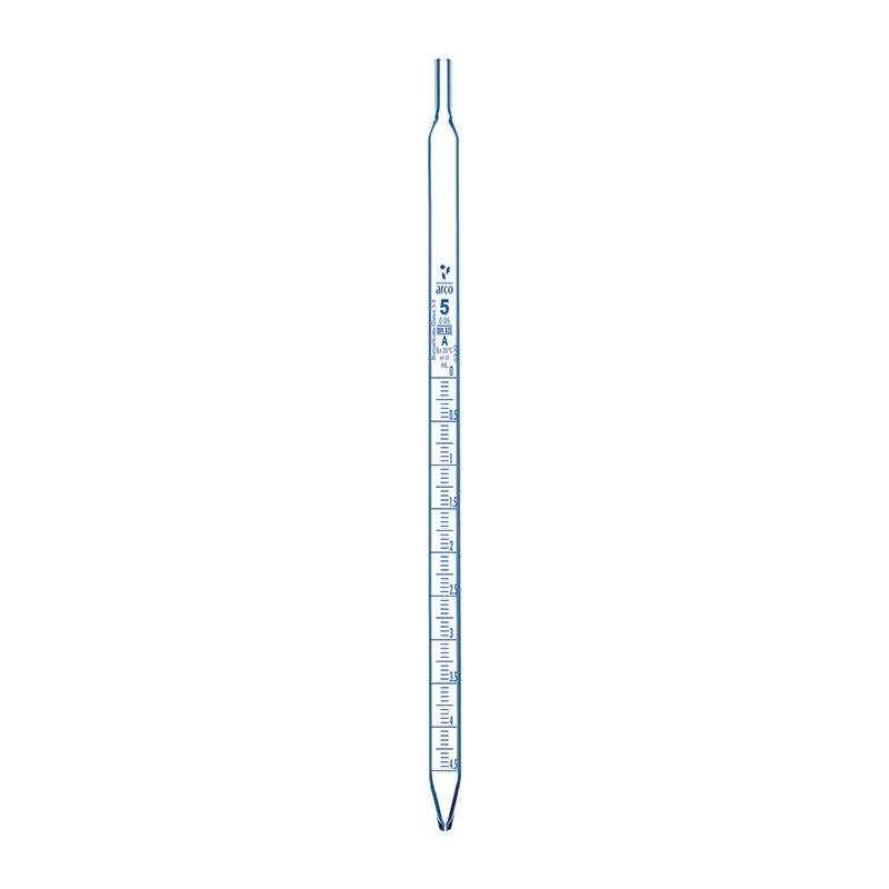 Pipeta graduada tipo serológica BORO 3.3 x 5ml al 1/10, clase A con certificado de lote