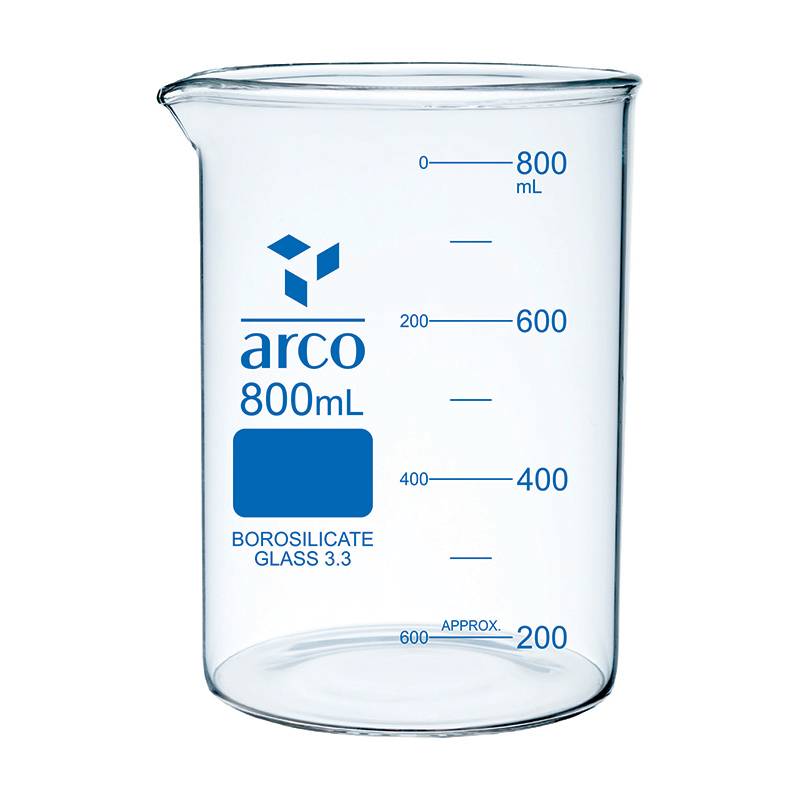 Vaso de Precipitado Boro 3.3, 800mL, Graduado, con pico, forma baja