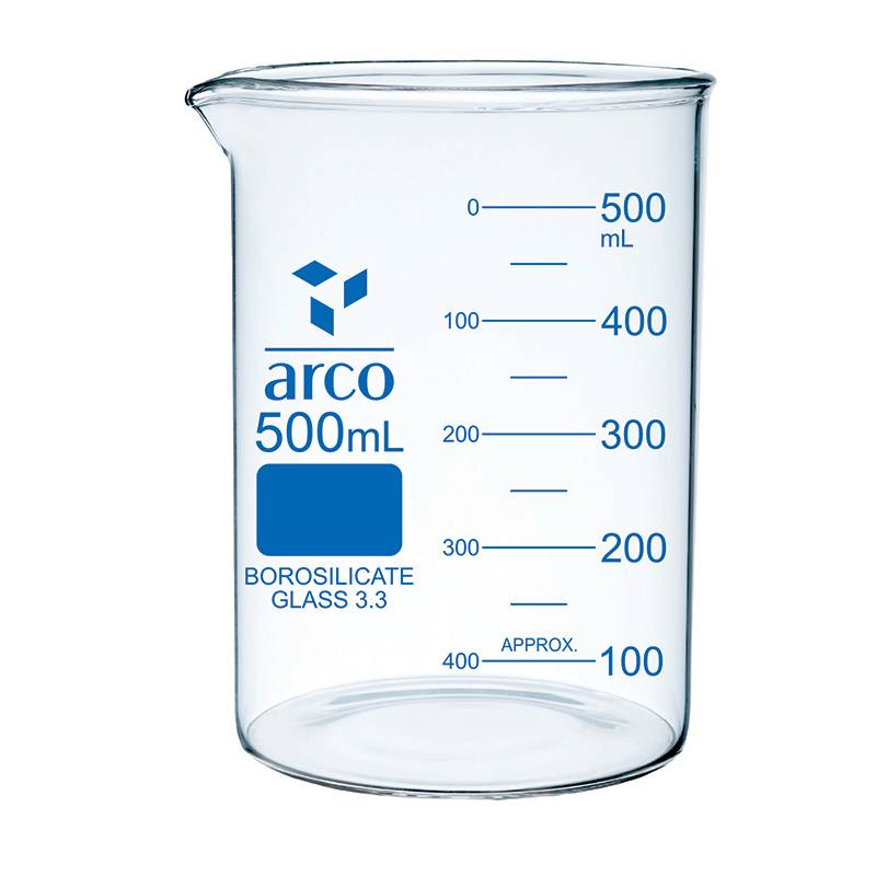 Vaso de Precipitado Boro 3.3, 500mL, Graduado, con pico, forma baja
