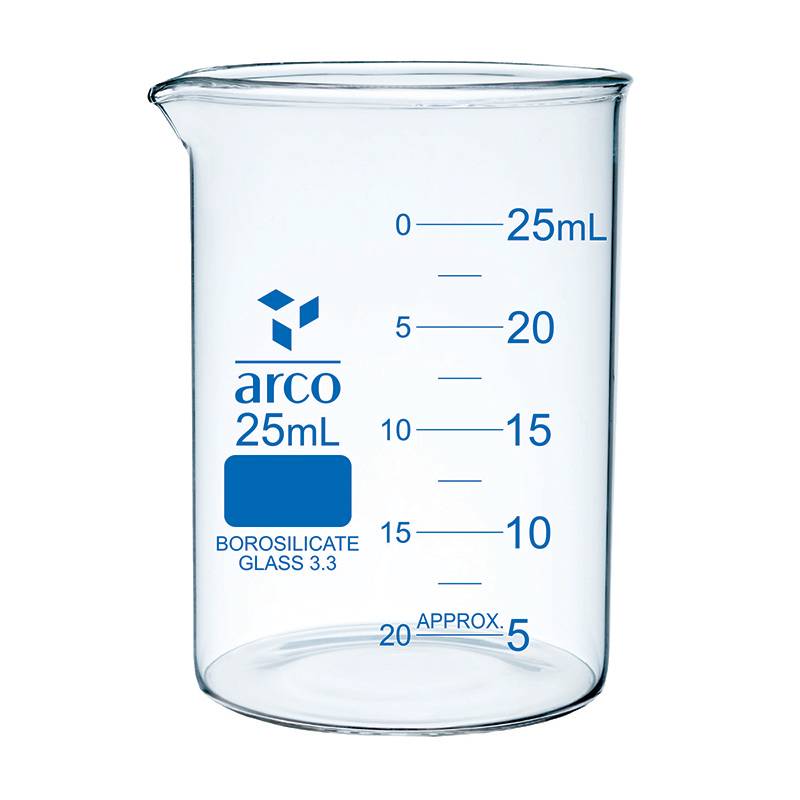 Vaso de Precipitado boro 3.3, 25mL, Graduado, con pico, forma baja