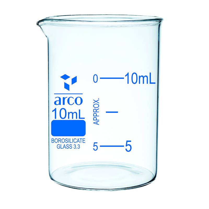 Vaso de Precipitado Boro 3.3, 10mL, Graduad, con pico, forma baja